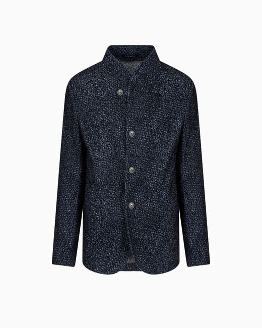 Emporio Armani Jacke Mit Grandad-Kragen Aus Geflocktem Mesh Mit Chevron-Motiv in Blue für Herren