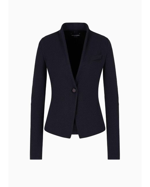 Emporio Armani Blue Single-breasted Jacket In Jacquard