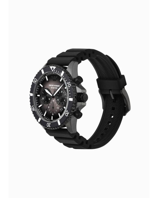 Emporio Armani Chronograph Black Silicone Watch for men