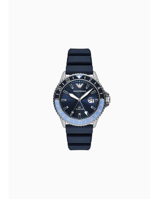 Emporio Armani Gmt Dual Time Blue Silicone Watch for men