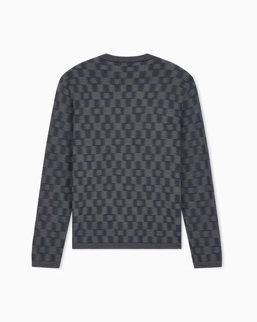 Emporio Armani Gray Pattern-Knit Virgin Wool Jumper Signature Capsule for men