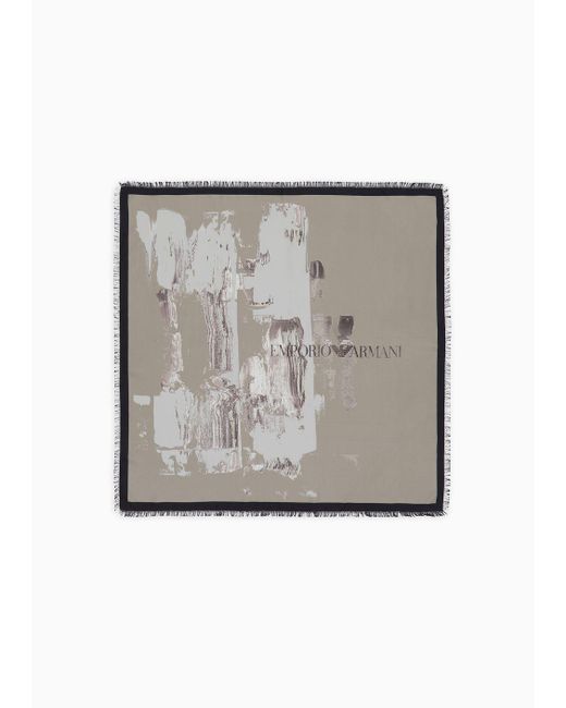 Emporio Armani Gray Printed Silk Foulard With Fringed Edges