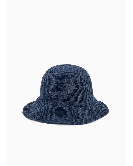 Emporio Armani Blue Braided-weave Cloche Hat With Ea Signature Embroidery