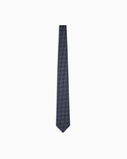 Emporio Armani White Pure Silk Tie With Jacquard Pattern for men