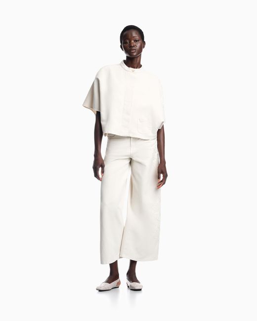 Emporio Armani White Linen-Blend Canvas Shirt Jacket With Embroidery