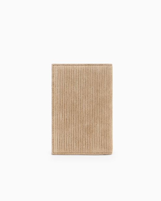 Emporio Armani Natural Embossed Suede Vertical Card Holder for men