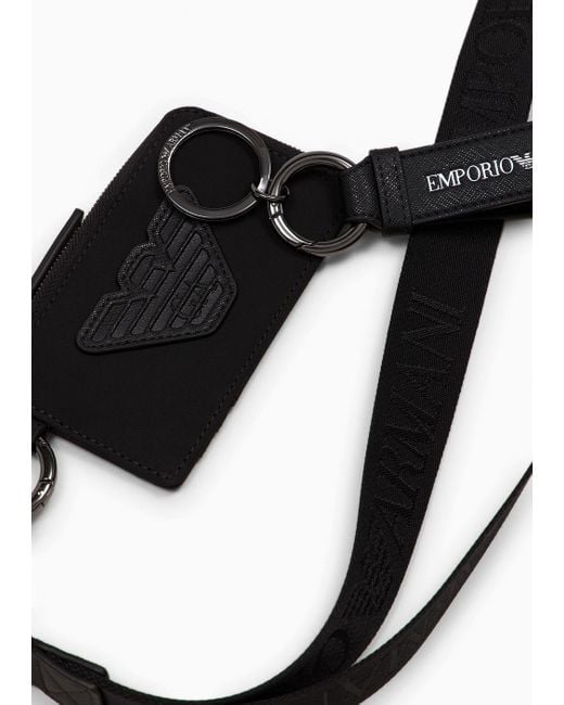Emporio Armani Black Saffiano-print Regenerated-leather Card Holder And Keyring Gift Box for men