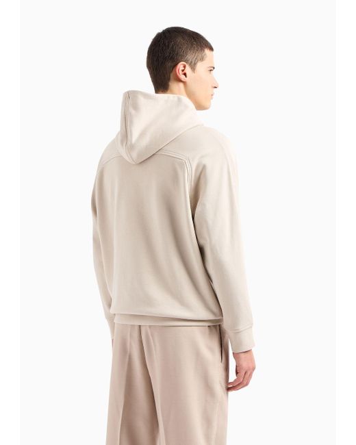 Emporio Armani White Oversized, Hooded Jersey Sweatshirt With Embossed Logo for men