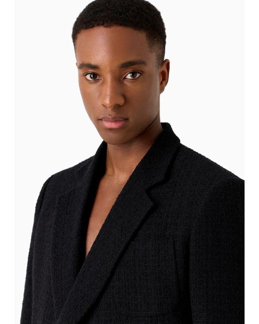 Emporio Armani Black Double-breasted Jacket In Bouclé Basket Weave for men