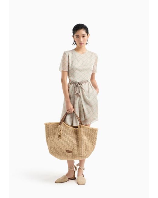 Emporio Armani Natural Oversized Woven Straw Shopper Bag With Logo Charm