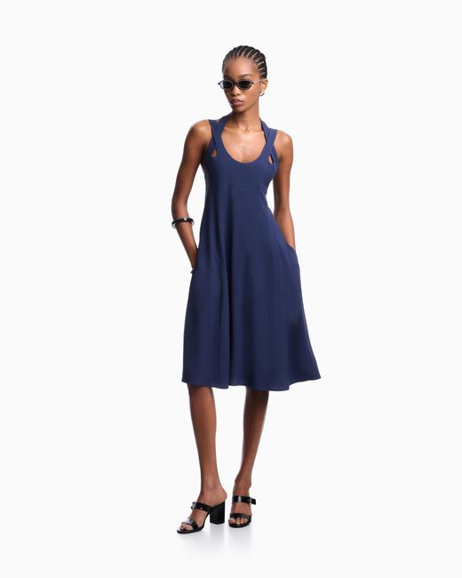 Emporio Armani Blue Flowing Micro Leopard Spot Jacquard Dress