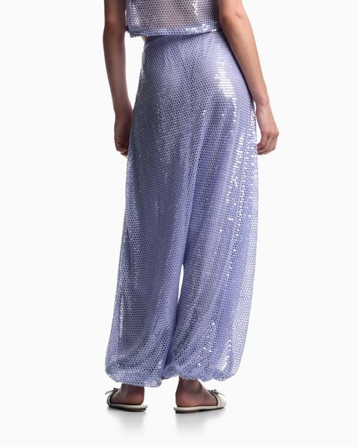 Emporio Armani Purple Mesh Crochet Trousers With All-Over Sequins