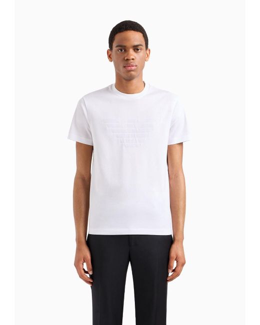 Emporio Armani White Jersey T-shirt With Jacquard Logo for men