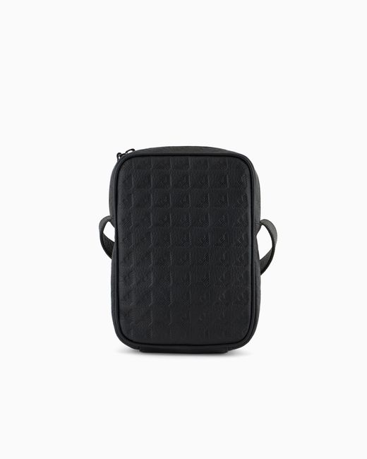 Emporio Armani Black Leather Tech Case With All-Over Embossed Eagle for men