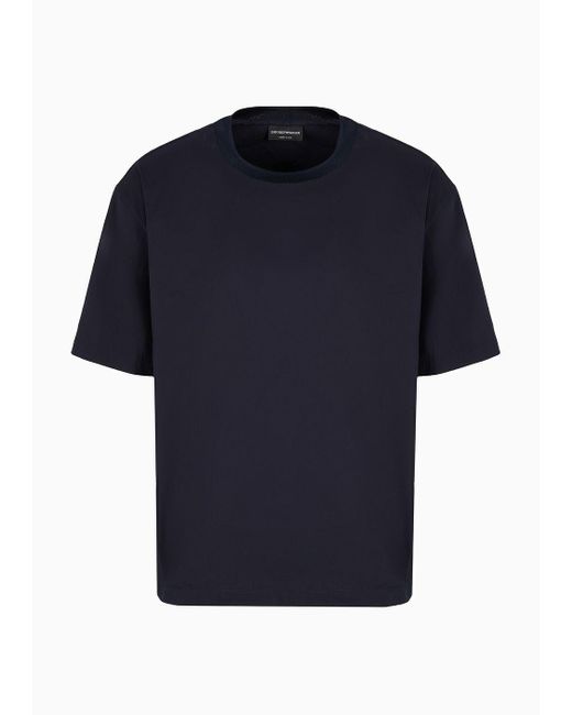 T-shirt In Tessuto Camiceria Di Raso Stretch di Emporio Armani in Blue da Uomo