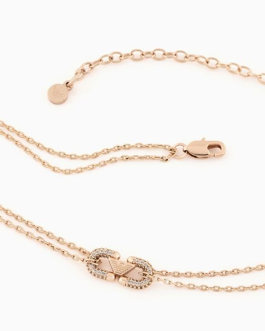 Emporio Armani White Rose-Tone Brass Id Necklace