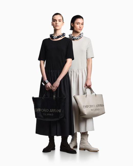 Emporio Armani White Long, Short-Sleeved Interlock Dress