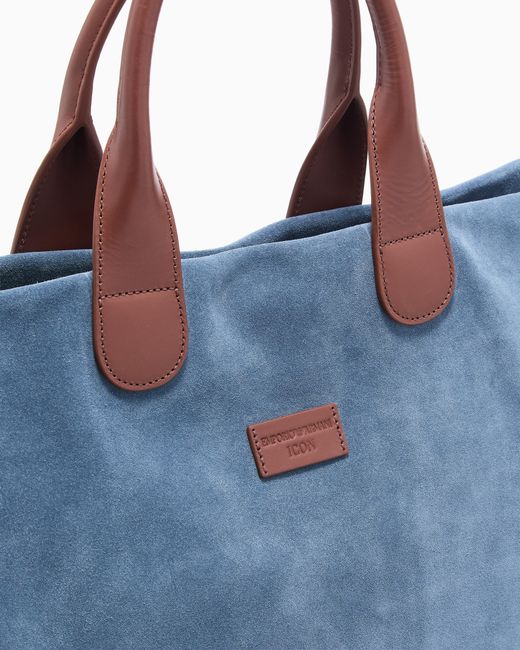 Emporio Armani Blue Suede Icon Shopper Bag for men