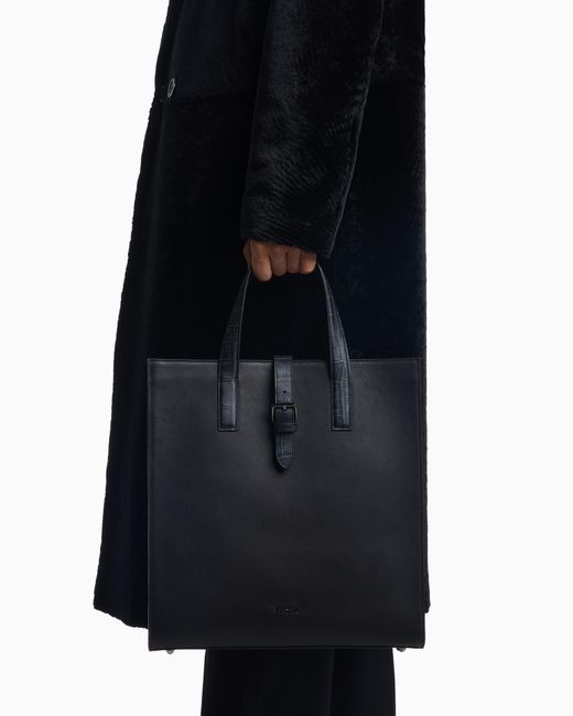 Bolso Shopper De Piel Con Detalles Con Estampado De Cocodrilo Emporio Armani de hombre de color Black