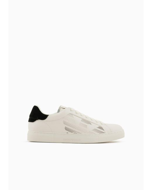 Emporio Armani White Asv Regenerated-leather Sneakers With Gradient Eagle for men
