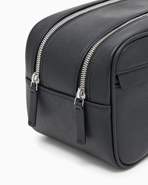 Emporio Armani Black Regenerated Saffiano Washbag for men