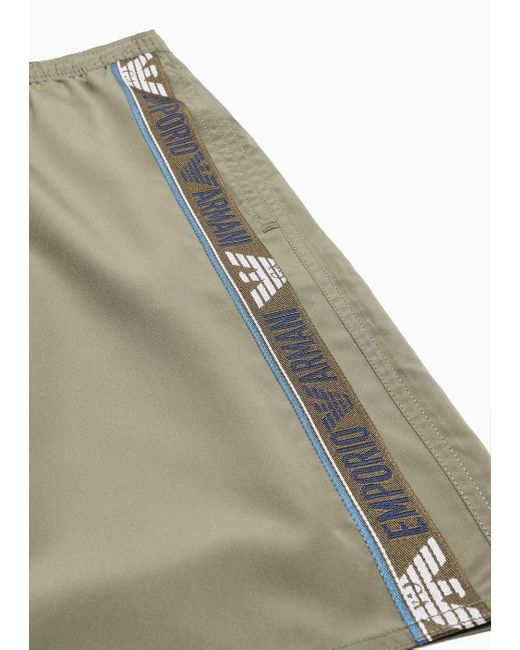 Emporio Armani Green Asv Recycled Fabric Boardshorts With Logotape Band for men