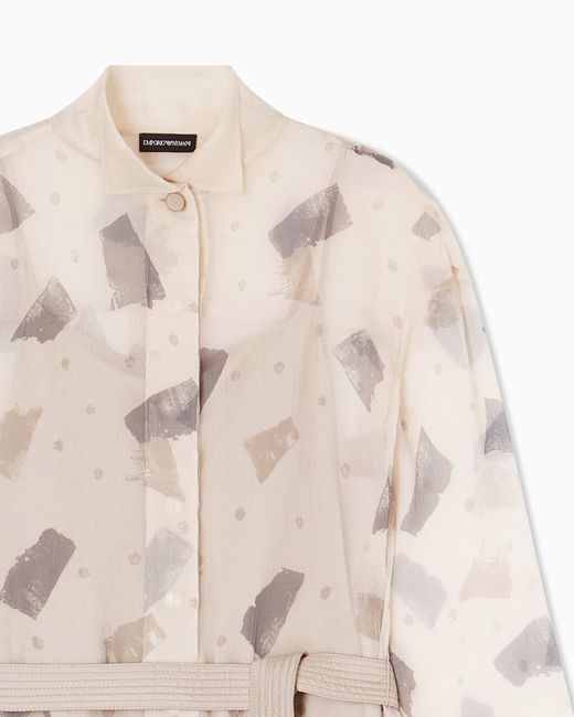 Emporio Armani Natural Pure Silk Crepon Shirt Dress With Geometric Print