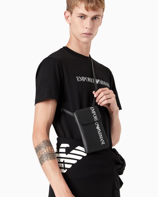 Camiseta De Punto De Algodón Pima Con Estampado De Logotipo Emporio Armani de hombre de color Black