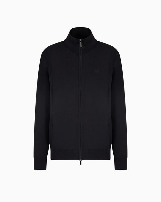 Cárdigan Con Cremallera Completa De Punto Liso Emporio Armani de hombre de color Black