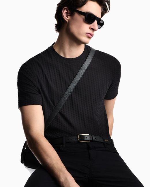 Emporio Armani Black Asv Jersey T-Shirt With Jacquard Logo for men