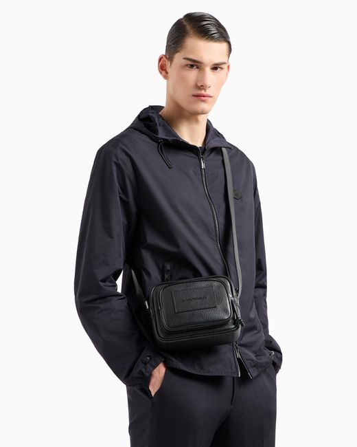 Emporio Armani Black Tumbled-Leather Camera Case With Shoulder Strap for men