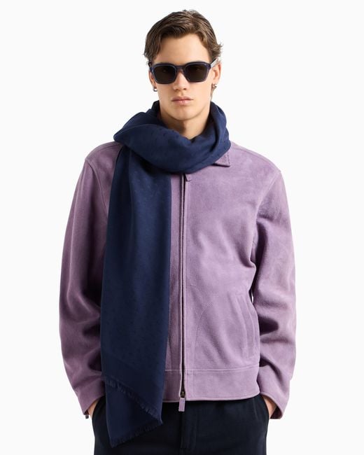 Emporio Armani Blue Modal And Cotton Stole With All-Over Jacquard Logo for men