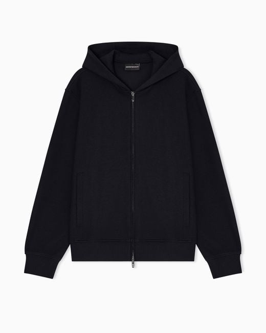 Emporio Armani Blue Travel Essential Canneté Jersey Zip-Up Hooded Sweatshirt for men