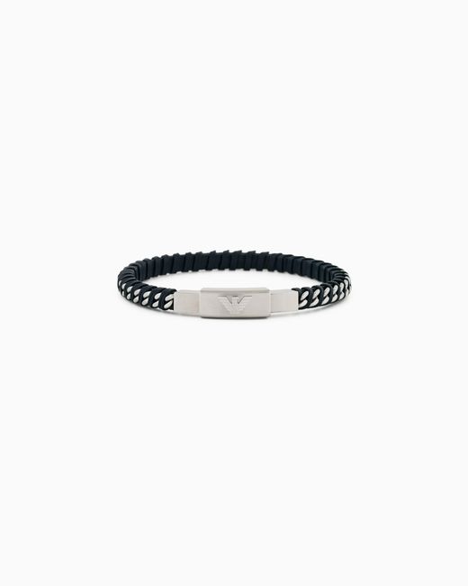 Emporio Armani White Stainless Steel And Leather Bracelet for men