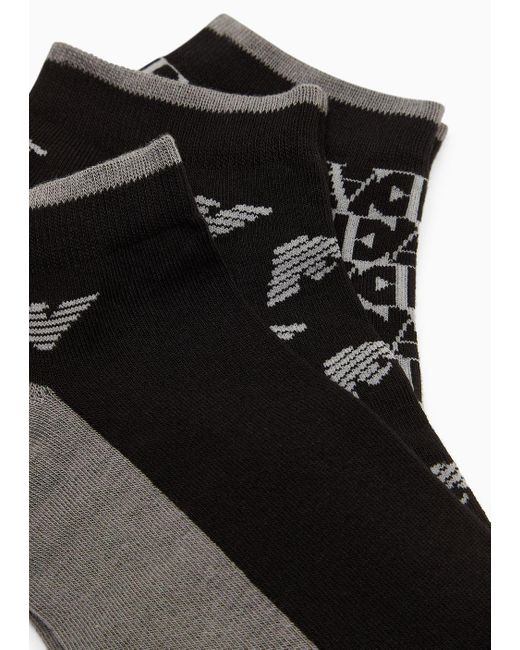 Emporio Armani White Three-pack Of Ankle Socks With Jacquard Gifting Logo for men