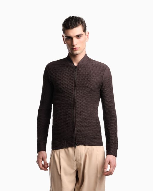 Emporio Armani Brown Embossed Two-Way Stretch Jersey Blouson for men