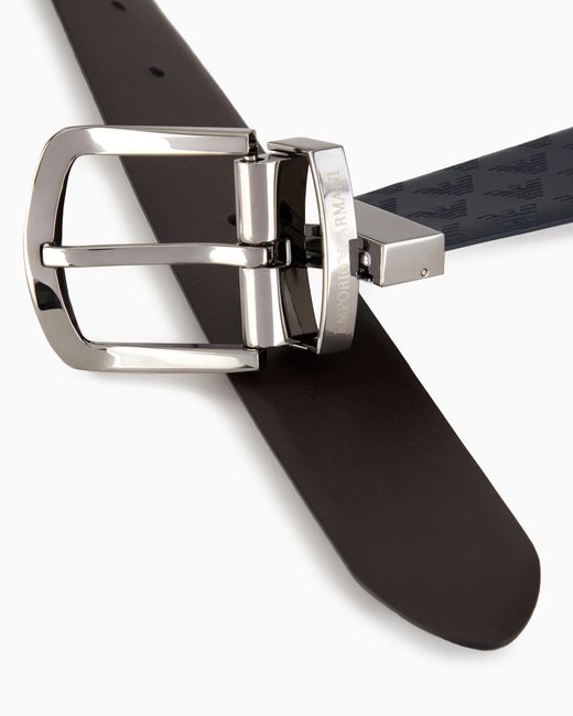 Emporio Armani White Reversible Leather Belt With All-Over Monogram for men