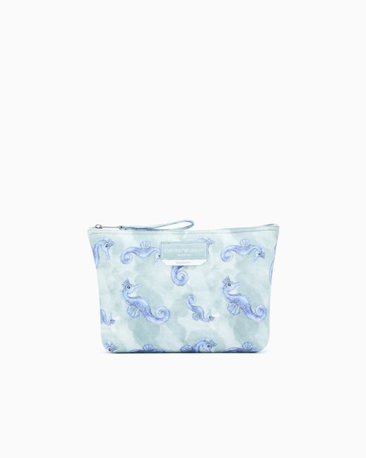 Emporio Armani Blue Sea Animals Print Beachwear Pouch
