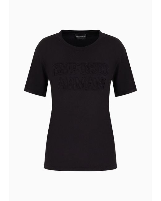 Emporio Armani Black Asv T-shirt Aus Gewaschenem Lyocell In Devoré-optik
