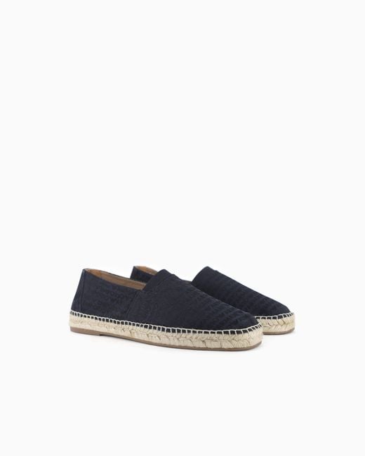 Emporio Armani Blue Jacquard Espadrilles With All-Over Logo Lettering for men