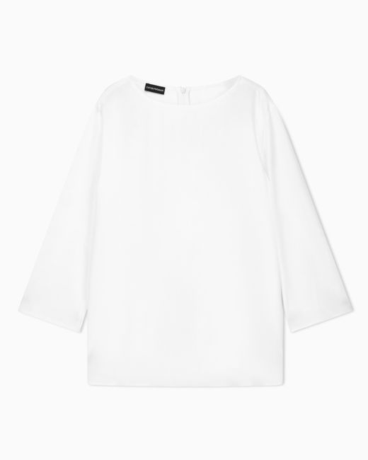 Emporio Armani White Envers Satin Blouse With 3/4 Sleeves And Zip Essential
