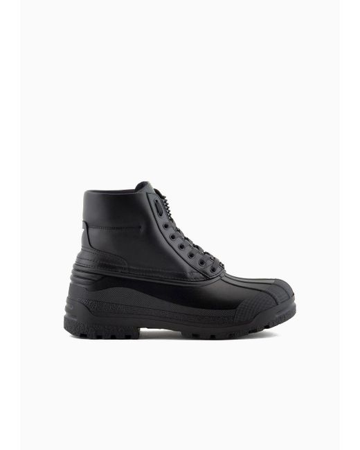 Emporio Armani Black Leather And Rubber Lace-up Ankle Boots for men