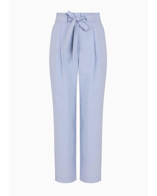 Pantalones Con Cordón En La Cintura De Modal Fluido Mate Lavado Emporio Armani de color Blue