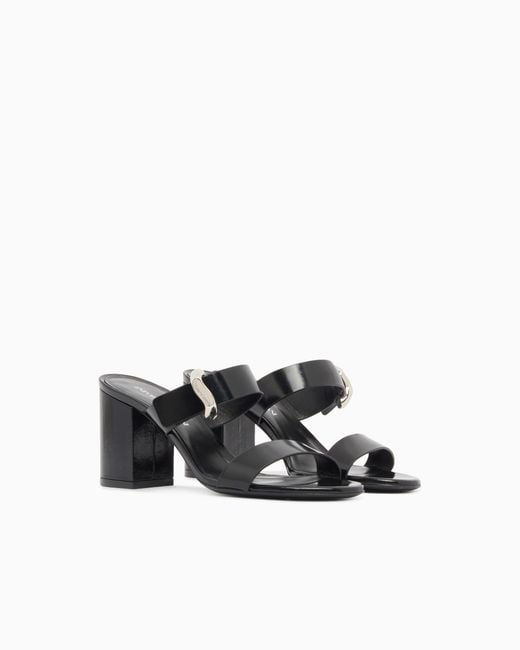 Emporio Armani White Shiny Polished Leather Sandals With Heel