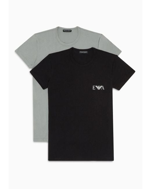 Pack 2 T-shirt Loungewear Slim Fit Logo Bold Monogram di Emporio Armani in Black da Uomo