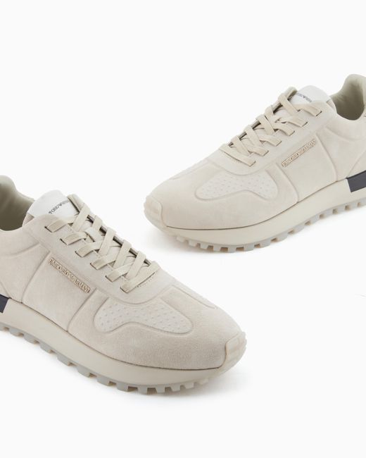 Emporio Armani White Suede Sneakers for men