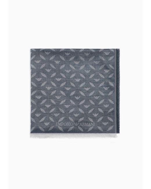 Emporio Armani Blue Modal Blend Foulard With All-over Micro-pattern