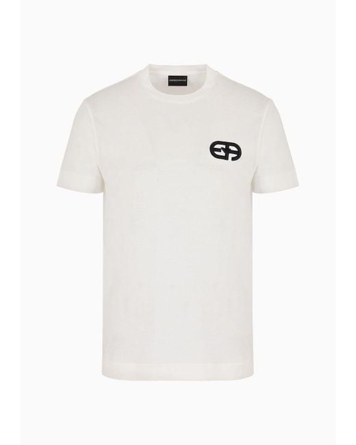 Emporio Armani White Lyocell-blend Jersey T-shirt With Asv Ea Logo Raised Embroidery for men