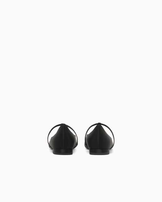 Emporio Armani White Satin T-Bar Ballerinas