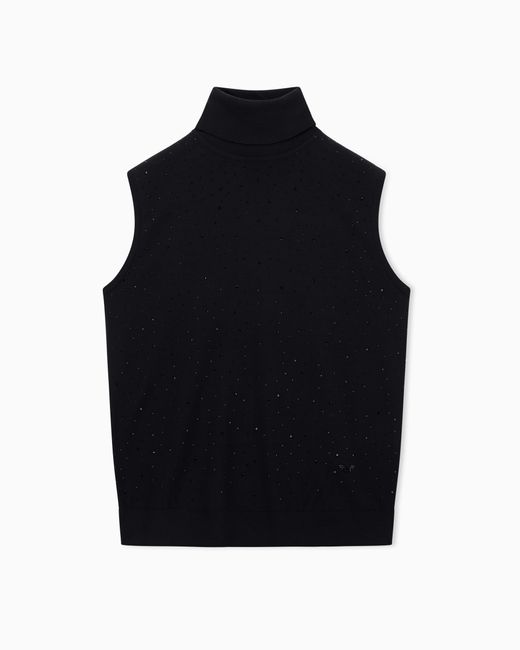 Top De Cuello Alto De Punto Jersey De Lana Virgen Con Microstrass Emporio Armani de color Blue